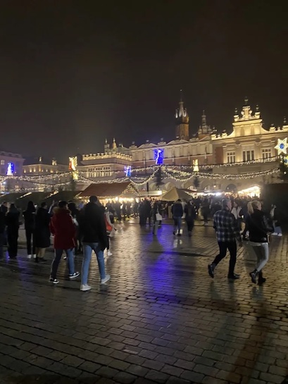 Krakow Christmas market at night