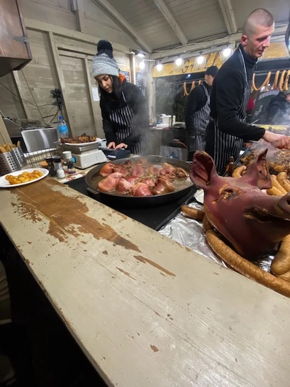 pork knuckle stall at Krakow Christmas Market