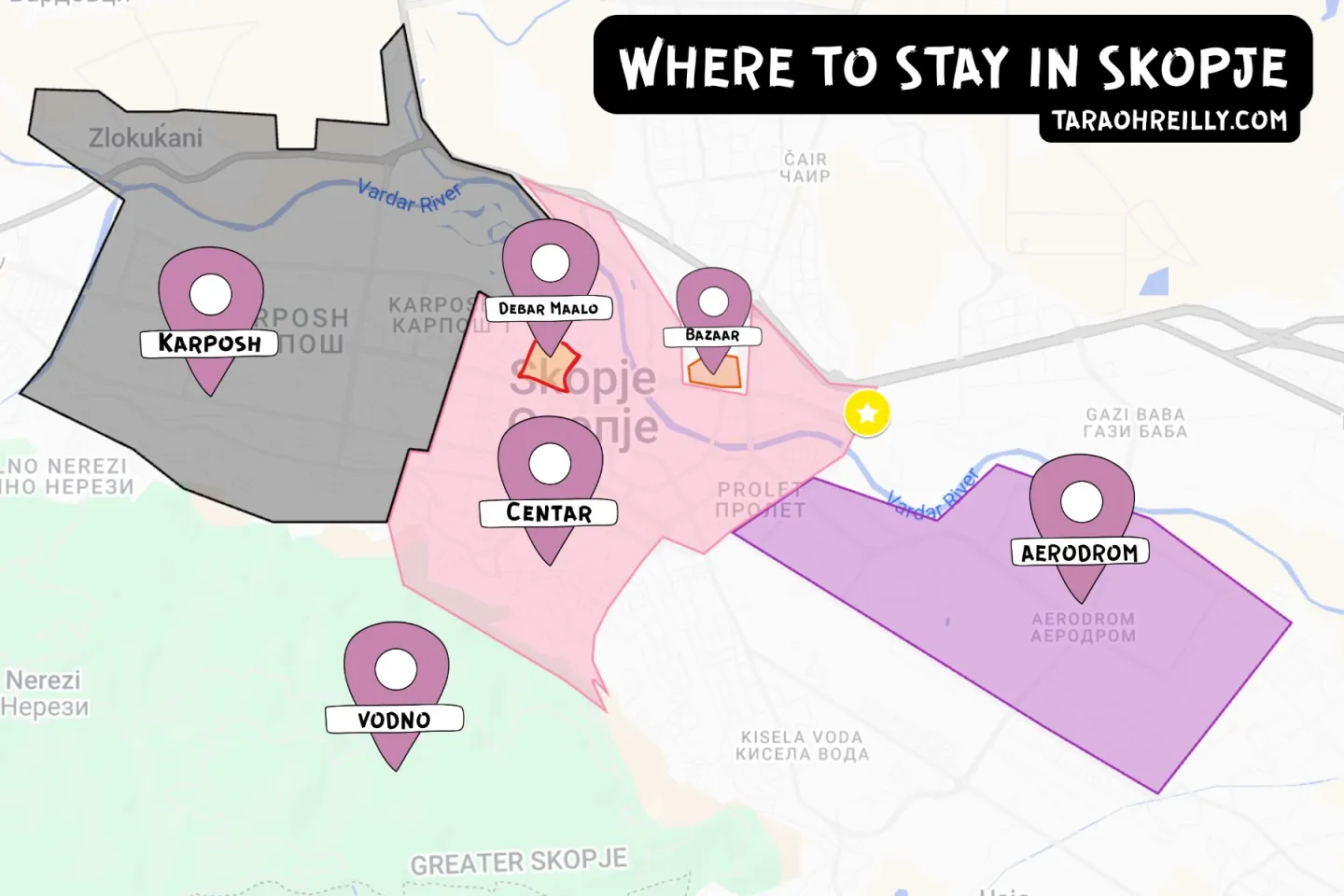 map of where to stay in skopje