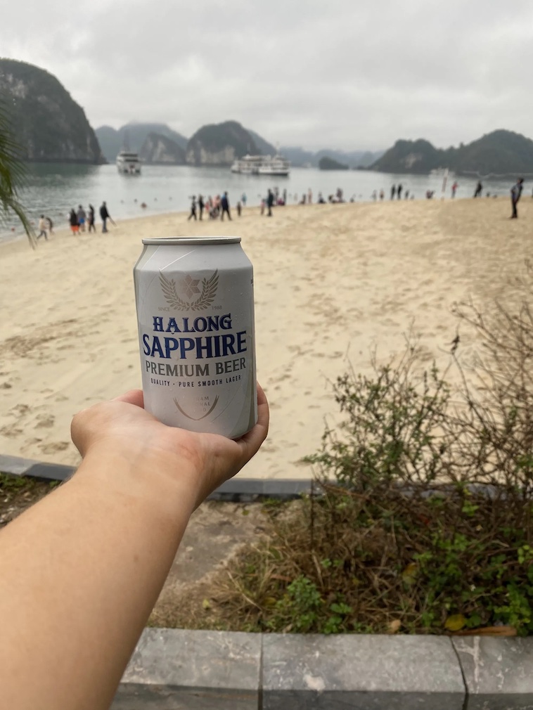 halong bay cruise beach - halong sapphire beer on the beach