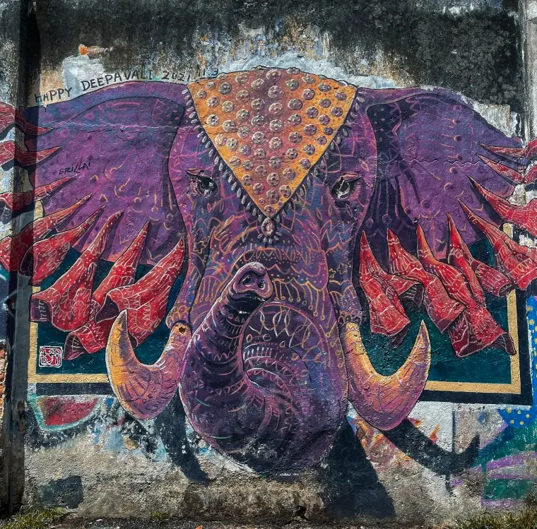 purple elephant mural in ipoh mural art lane