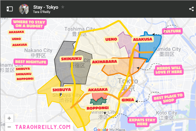 map of where to stay in Tokyo