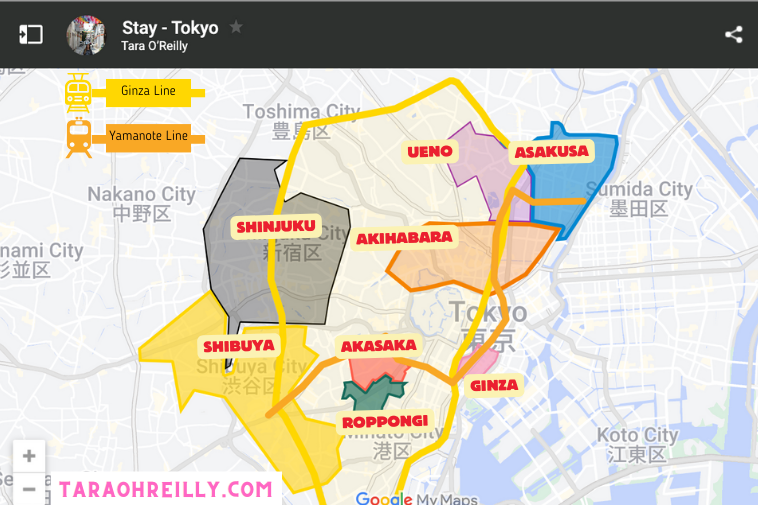 map of best neighbourhoods to stay in Tokyo