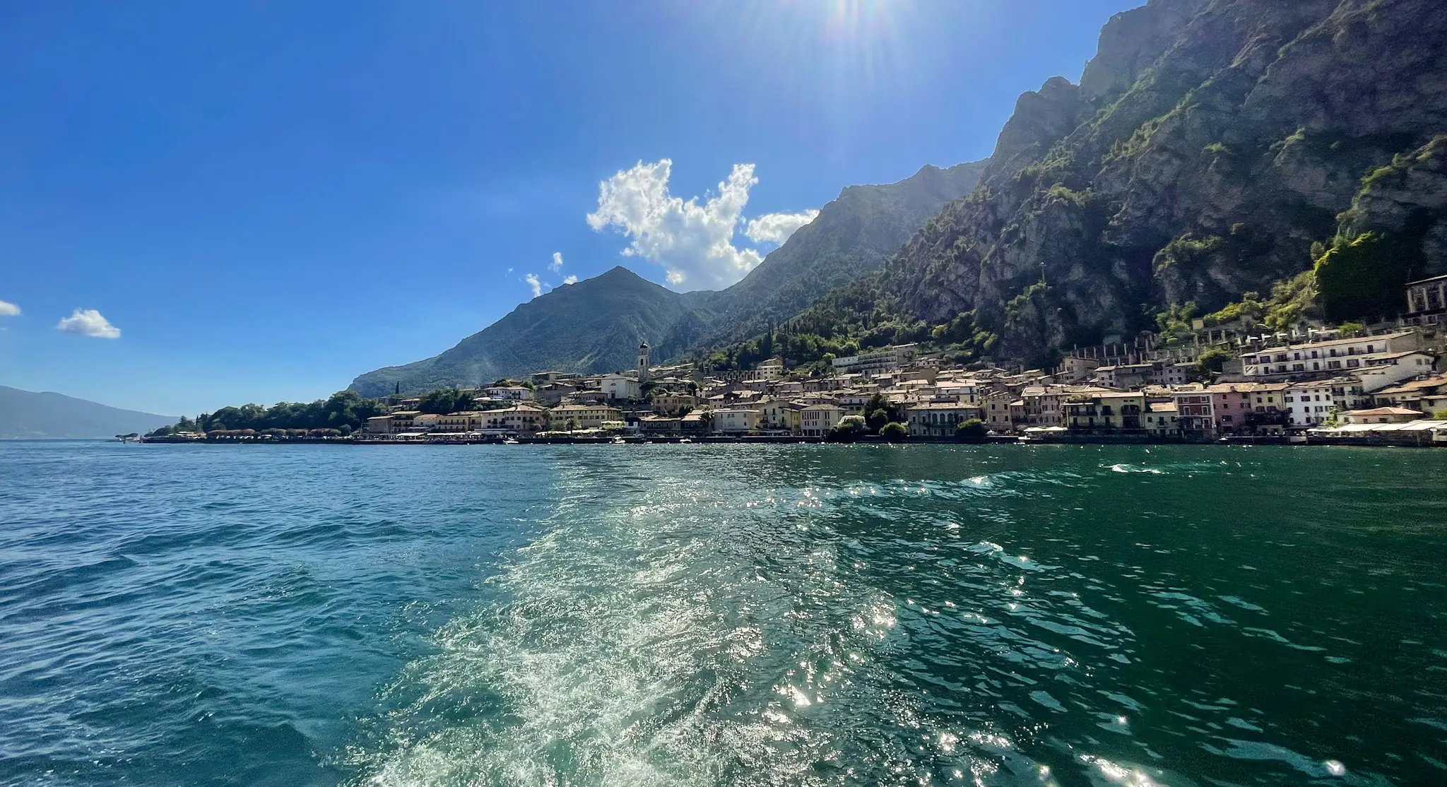 view of Limone from boat trip in Riva del Garda