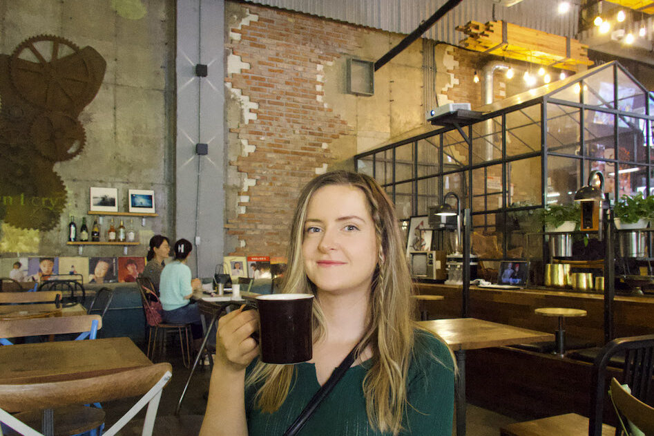 Tara O'Reilly in an aesthetic cafe in Seoul