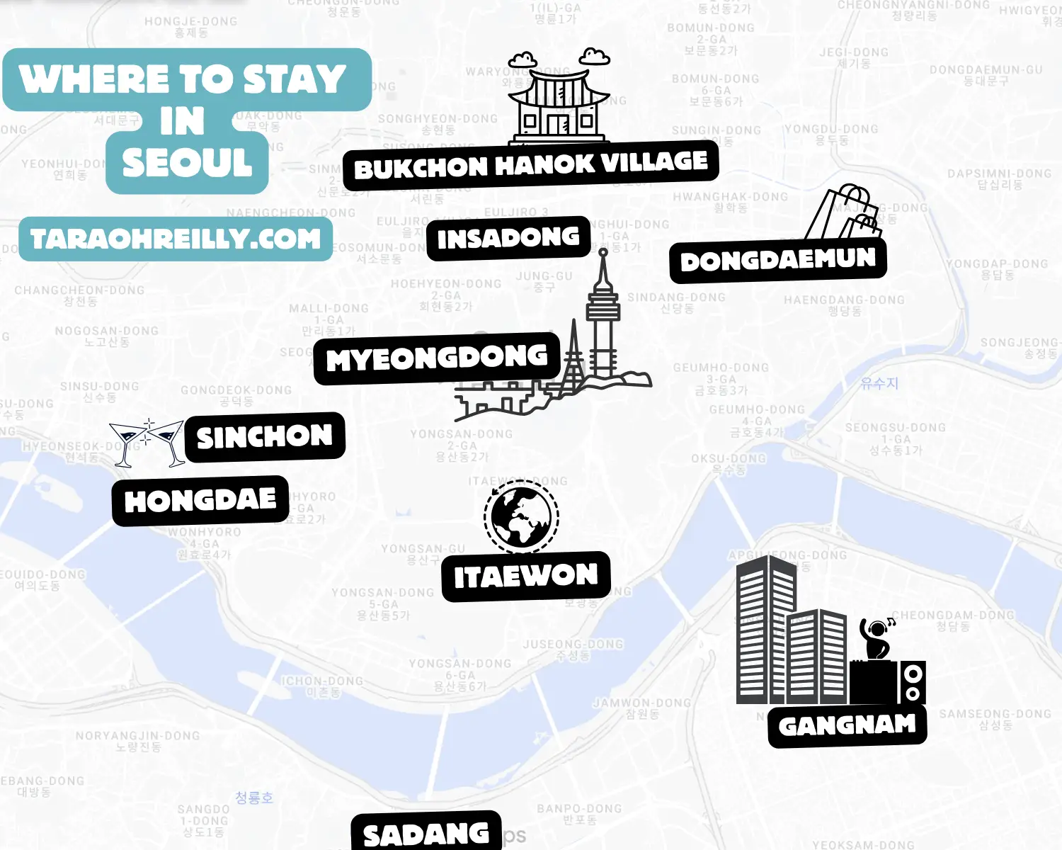 map of where to stay in Seoul for first timers