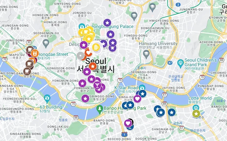 Seoul 10 day itinerary map