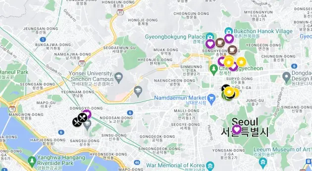 one day seoul itinerary map