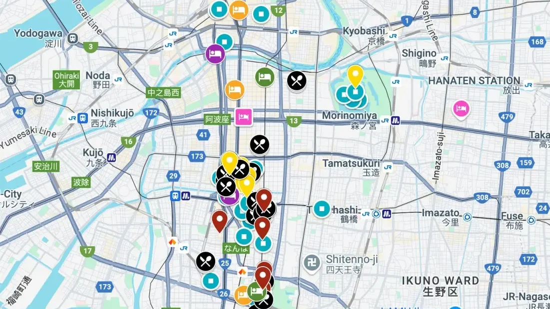 osaka 2 day itinerary map