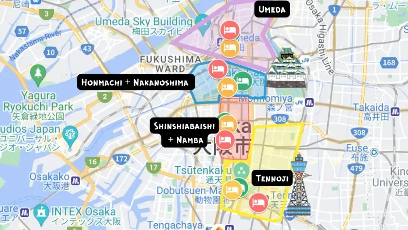 WHERE TO STAY IN OSAKA MAP