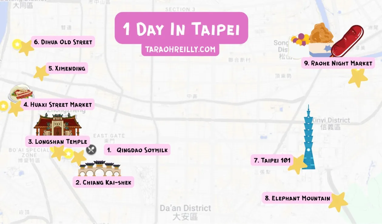 1 day in taipei map