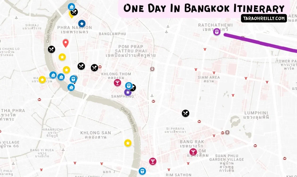 ONE DAY BANGKOK ITINERARY MAP