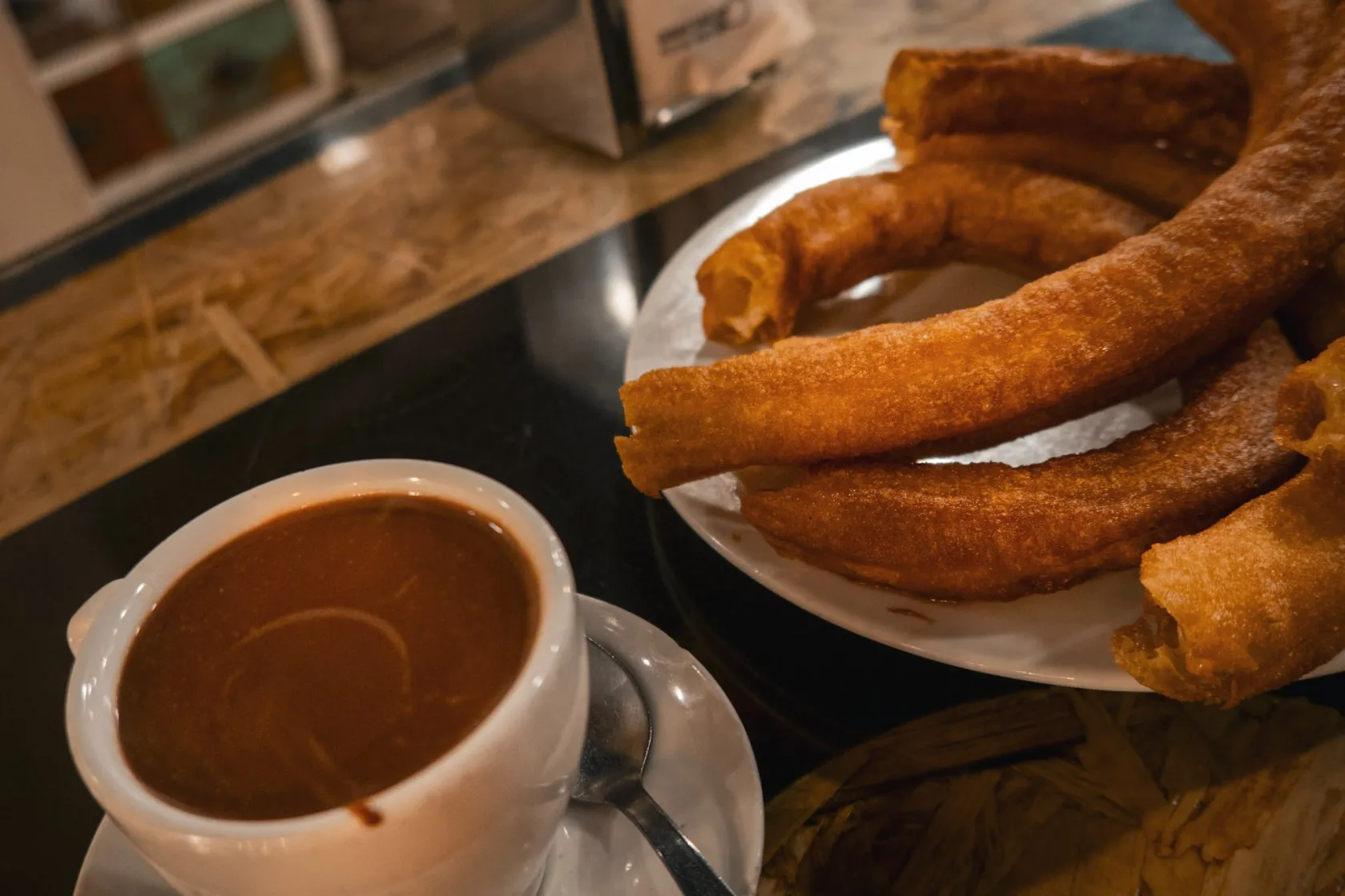 churros with a cup of chocolate