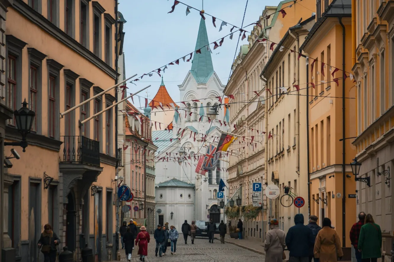 Riga Old Town cobblestone streets and colourful buildings