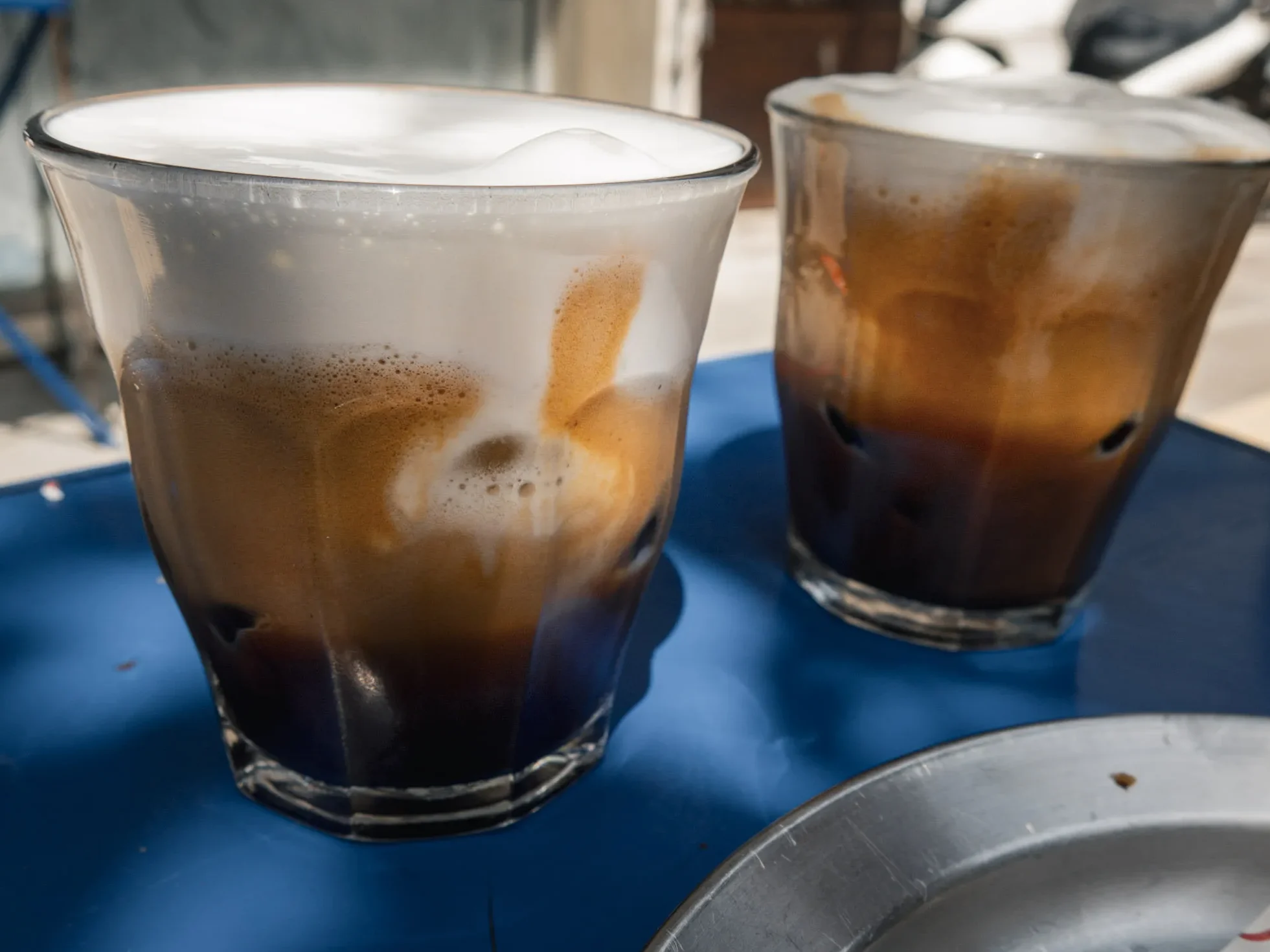 two fredoo cappuccino's with thick creamy froth one of the best coffees in Chania