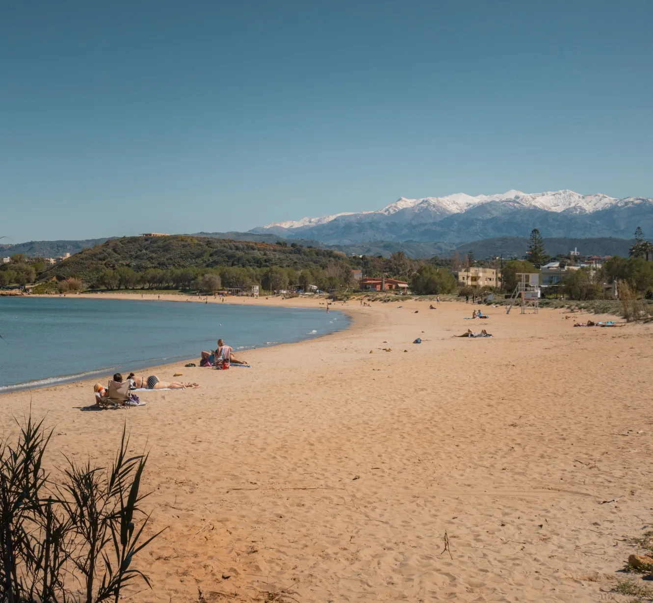 mountains viewed from golden beach chania is one of best beaches