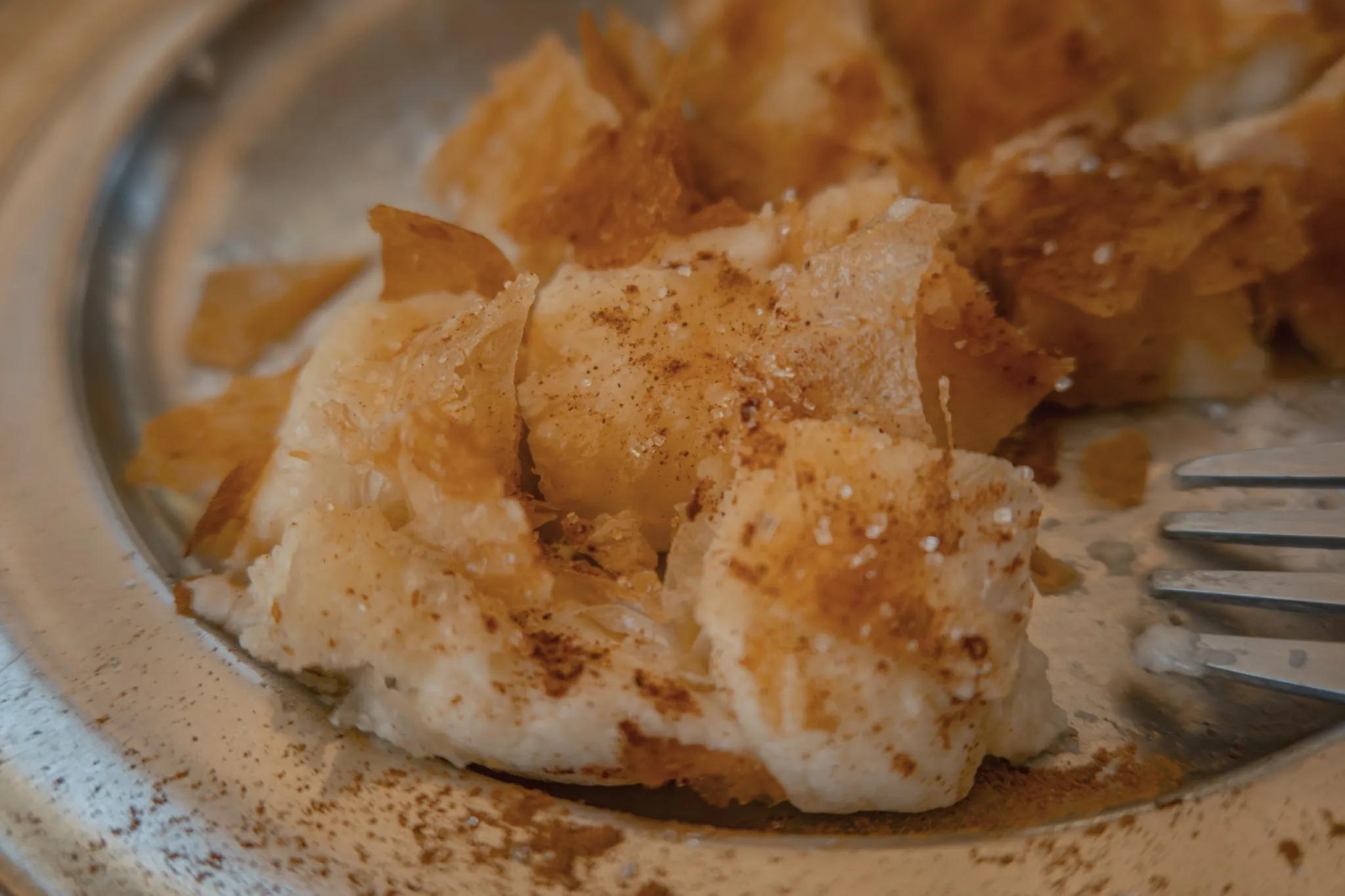 Bougatsa with sugar and cheese from Bougatsa chania, crete