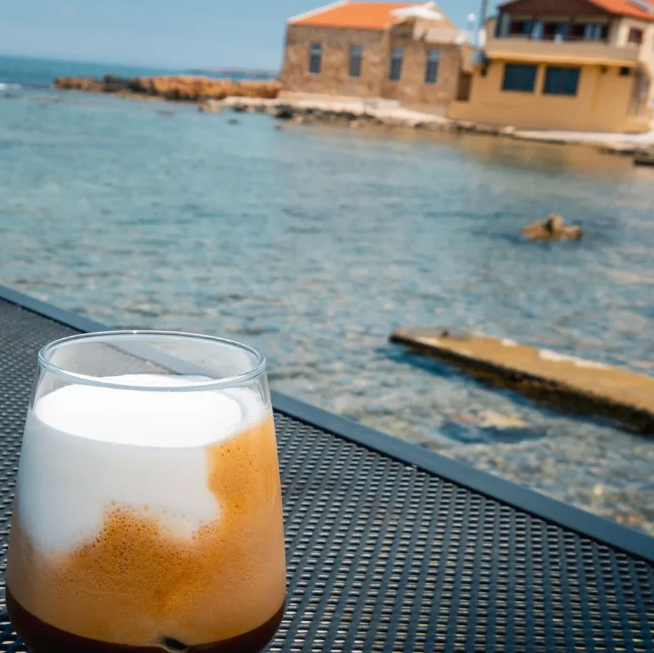coffee with a view of the sea in chania