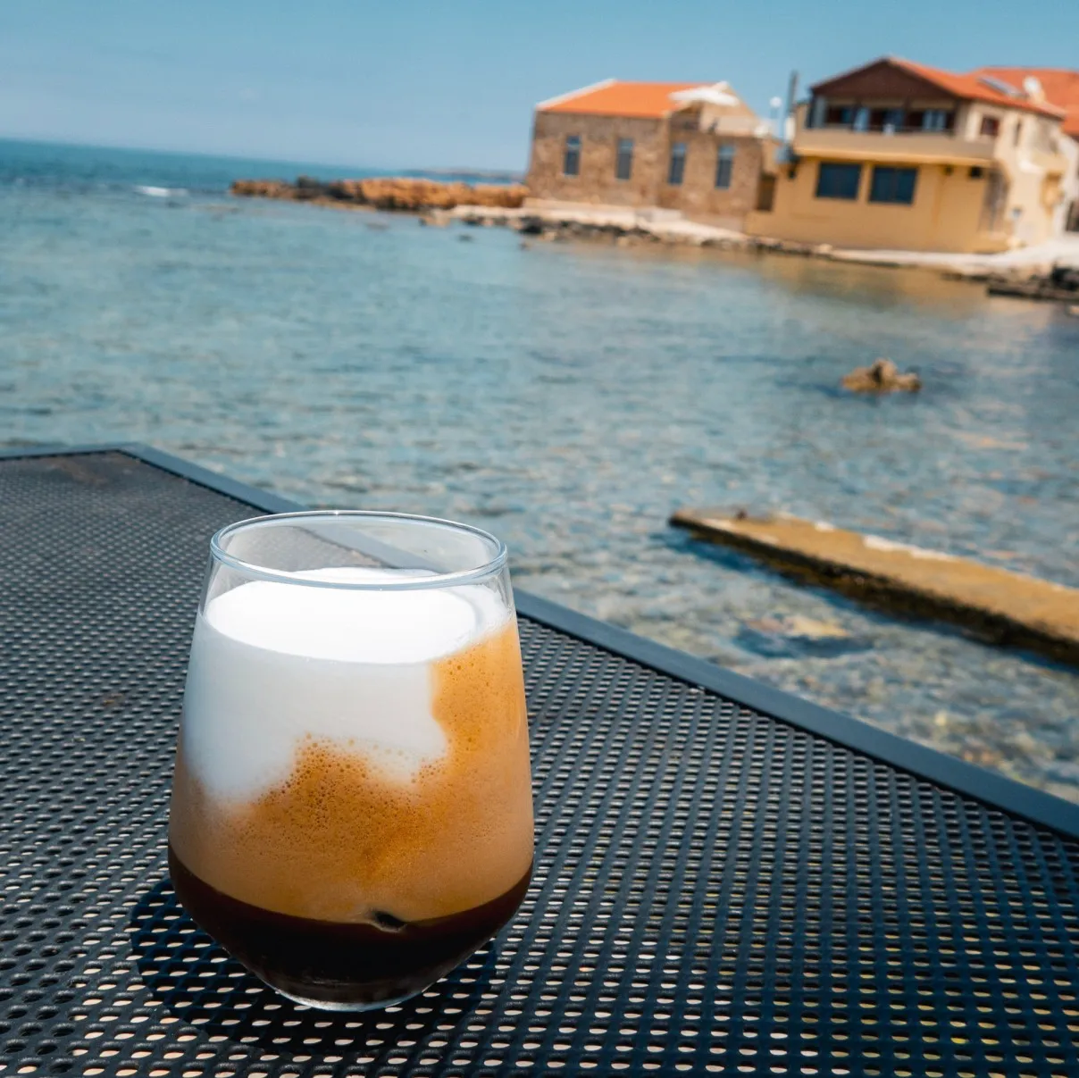 coffee with a view of the sea in chania