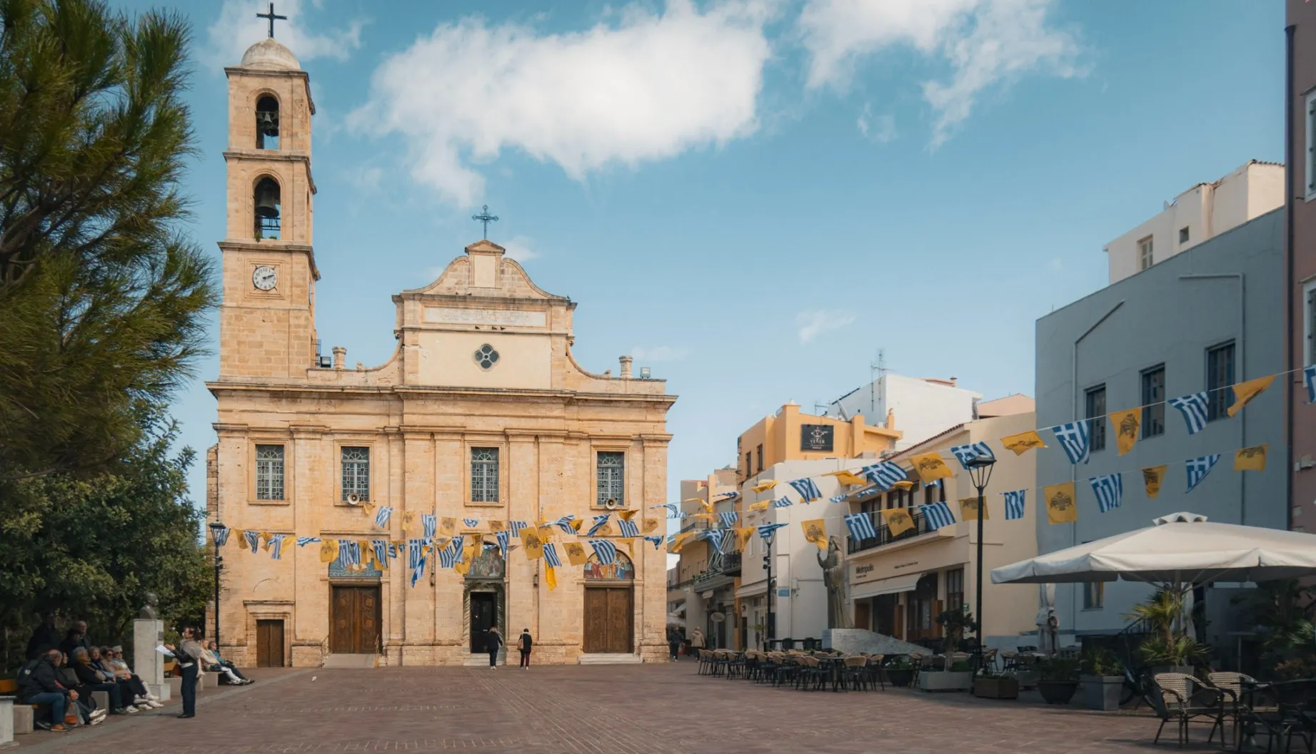 Trimartiri Square with greek orthodox church 