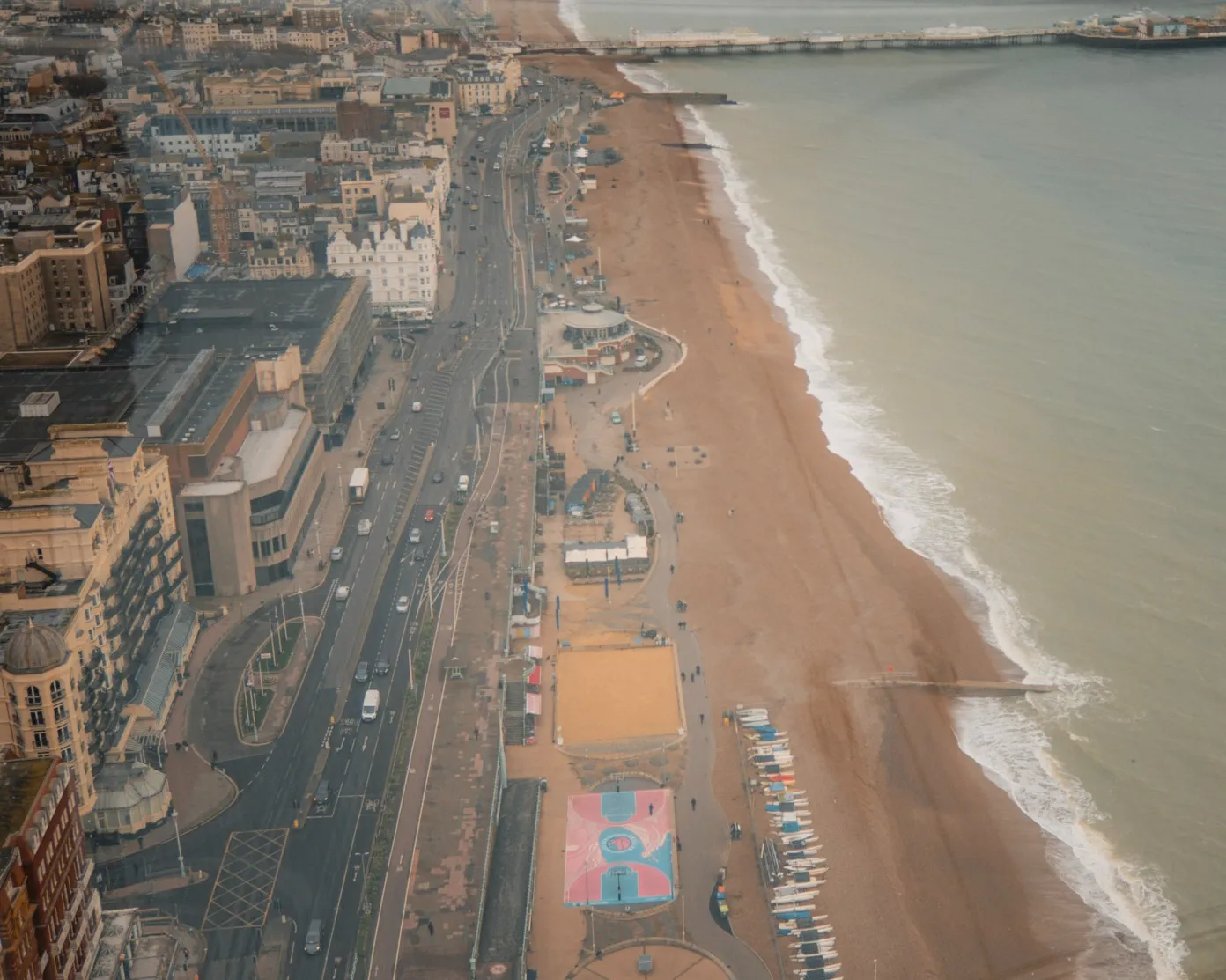 view of brighton beach from brighton i360